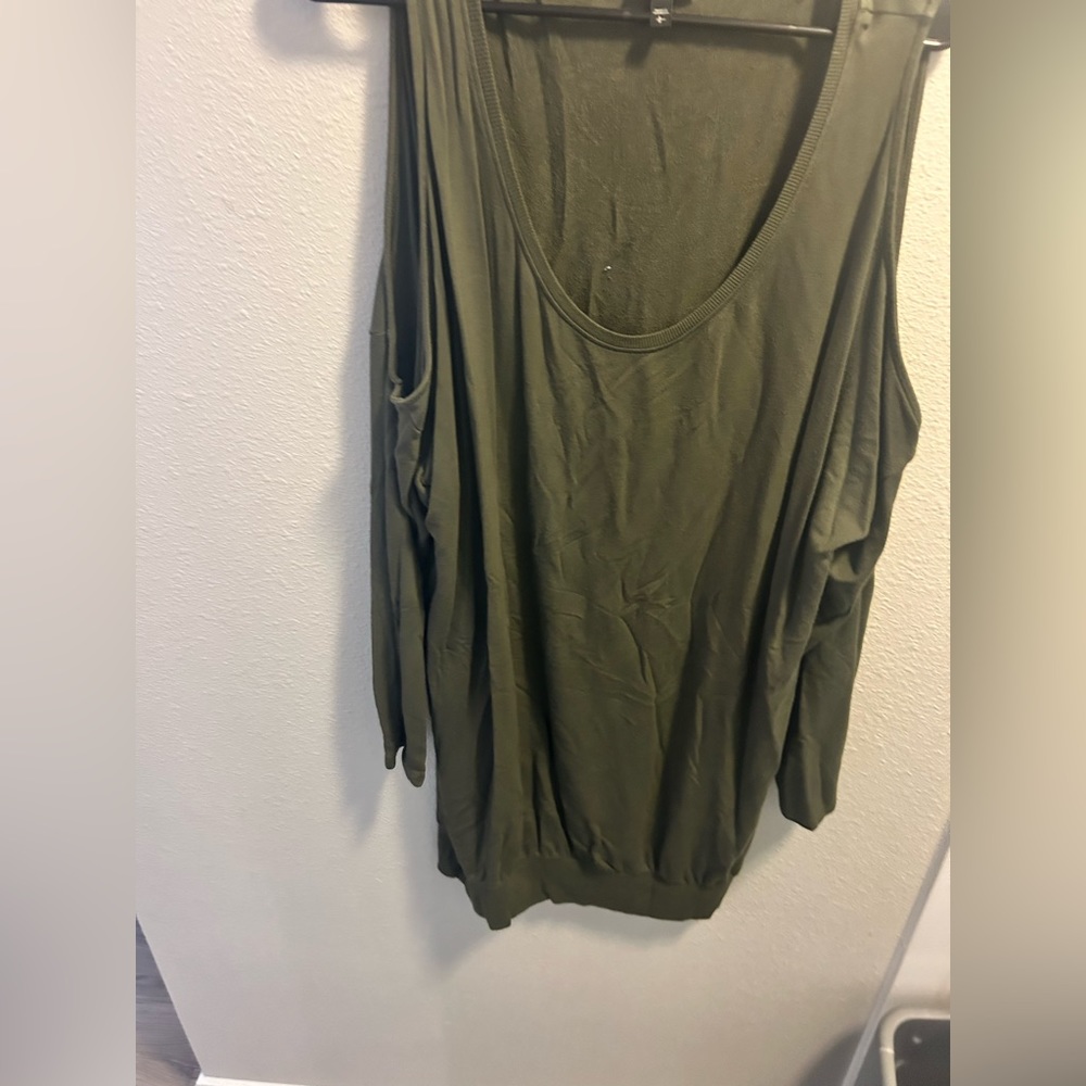 Express Cold Shoulder Sweater Dress in Olive. Size L fits like a size XL.